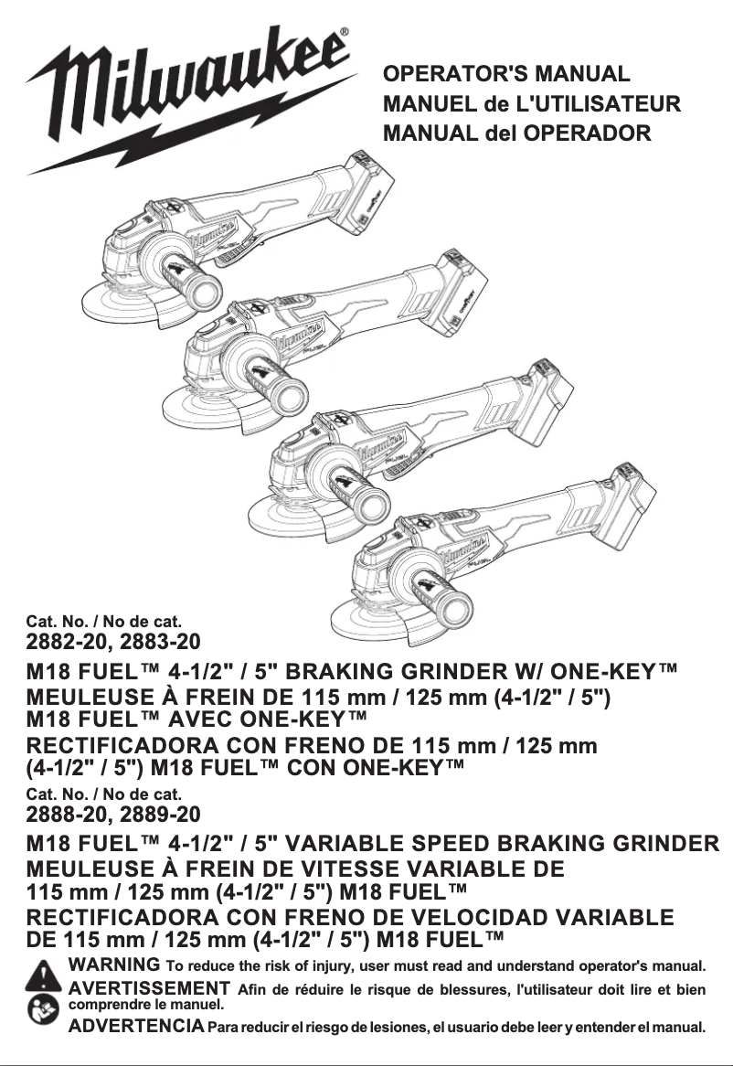 Page n°1 - Manuel utilisateur Milwaukee 2882-20