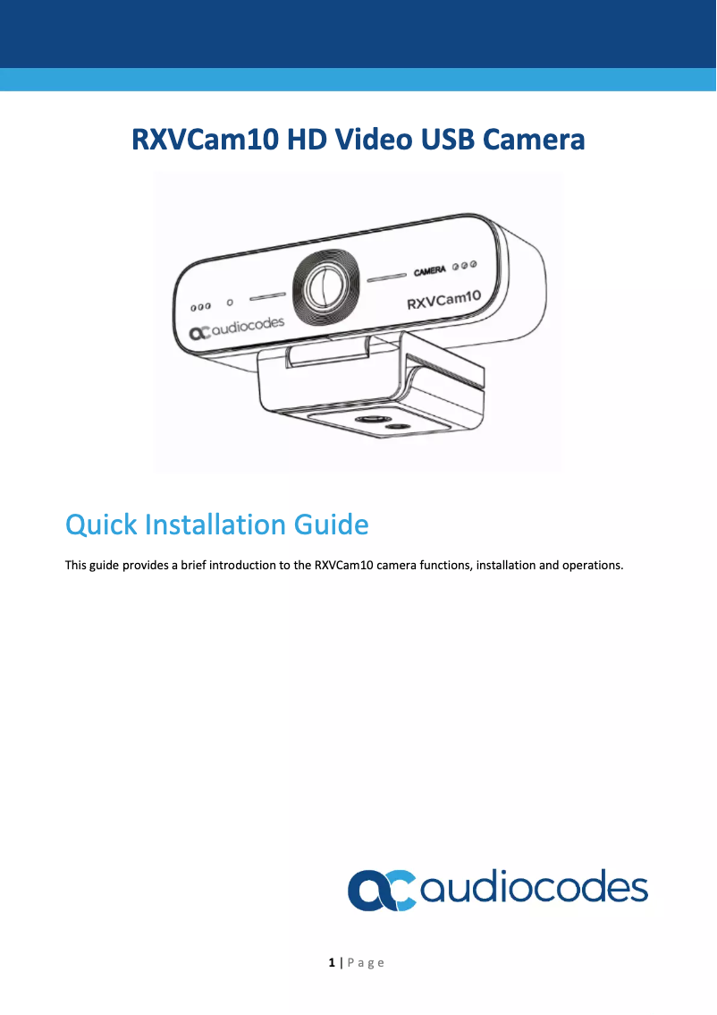 Page n°1 - Manuel utilisateur Audiocodes RXVCam10