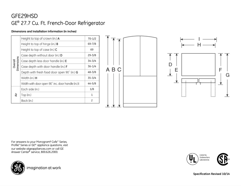 Page n°1 - Fiche technique GE GFE29HSDSS