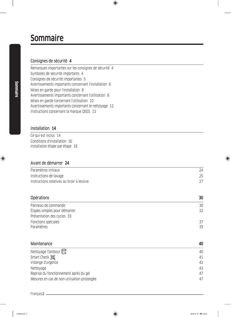 Page n°1 - Manuel utilisateur Samsung WW80K5413WW