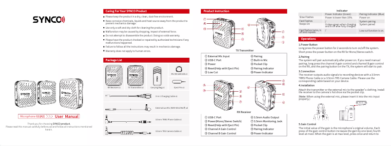 Image de la première page du manuel de l'appareil WAir-G1-A2