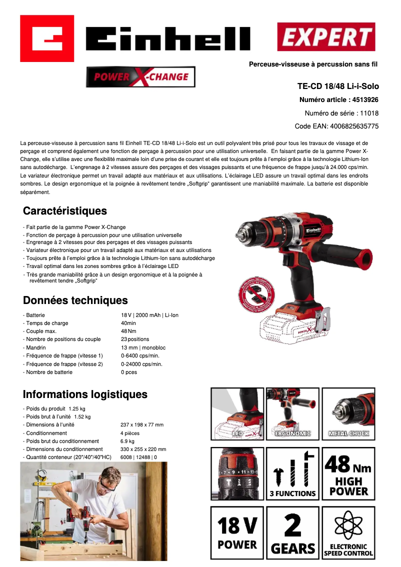 Image de la première page du manuel de l'appareil TE-CD 18/48 Li-i