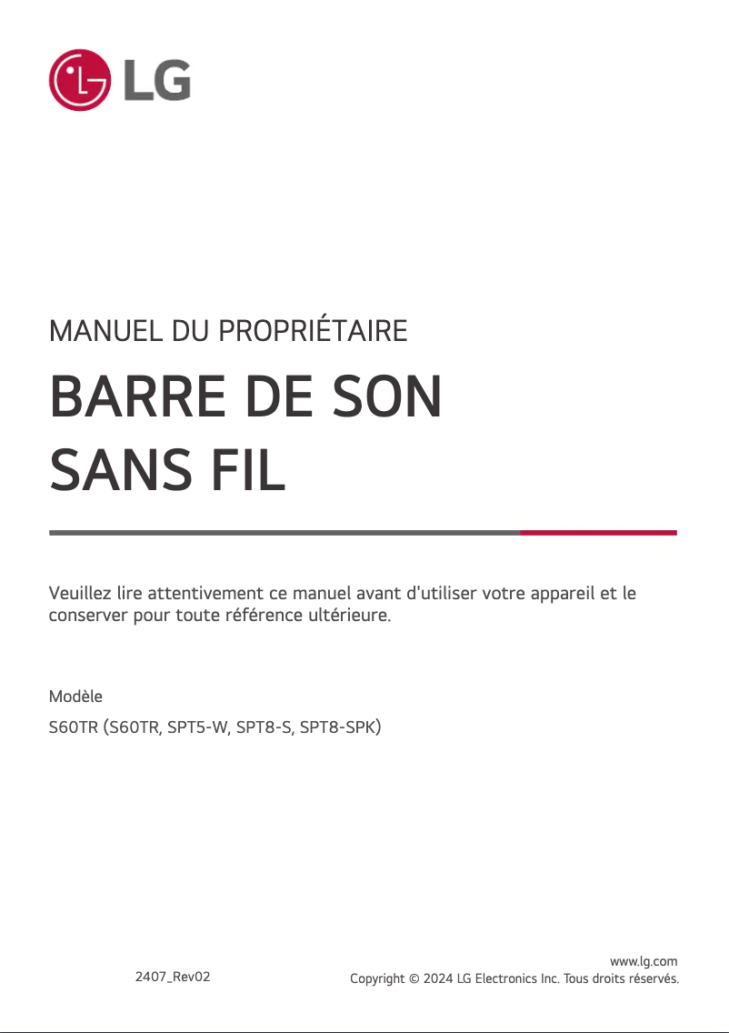 Image de la première page du manuel de l'appareil S60TR