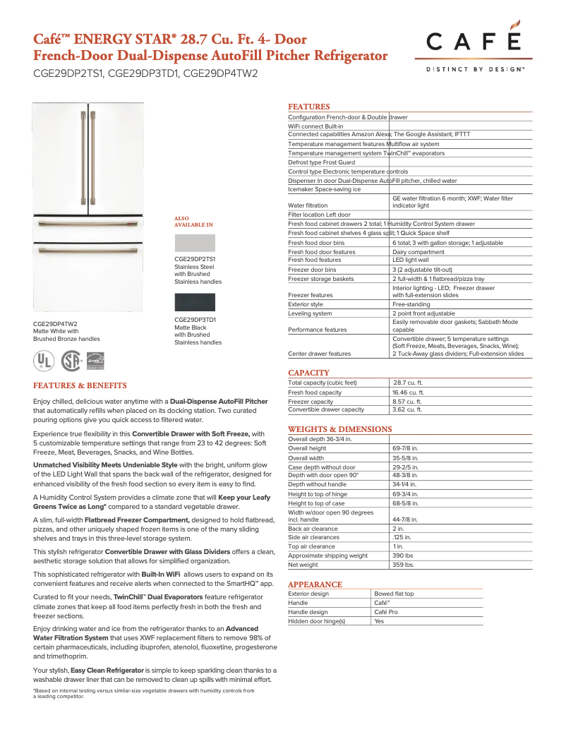 Page n°1 - Fiche technique GE CGE29DP2TS1