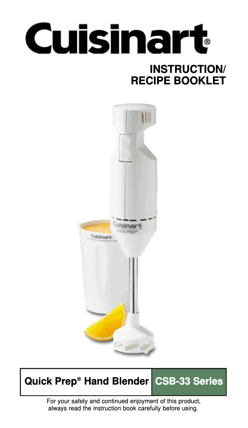 Page 1 de la notice Manuel utilisateur Cuisinart Quick Prep CSB-33