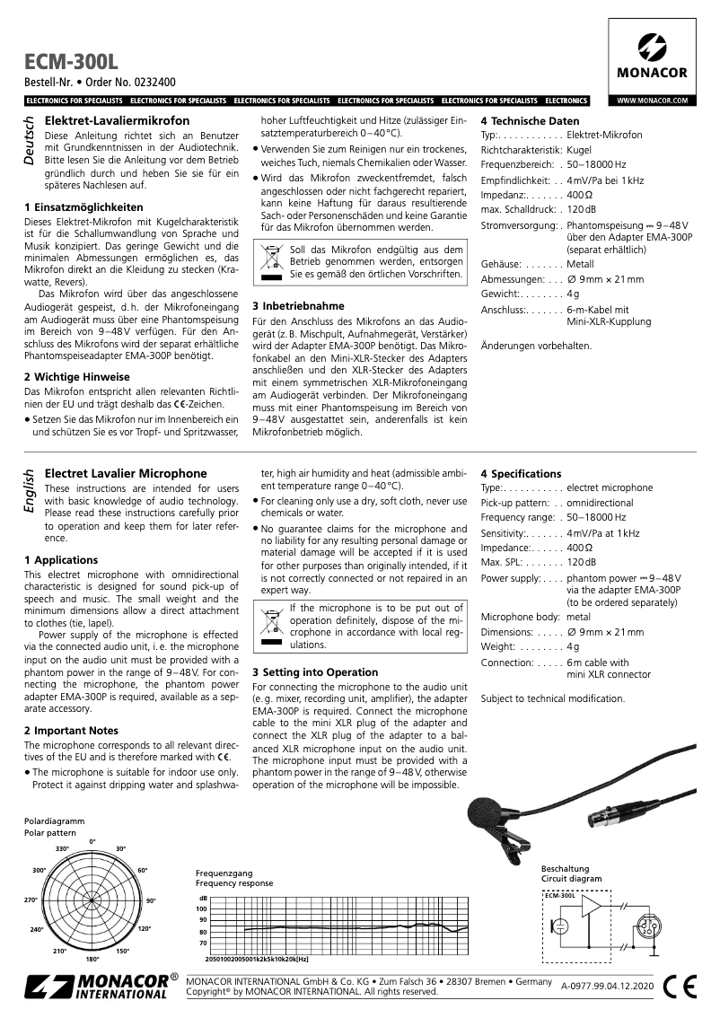 Page 1 de la notice Manuel utilisateur Monacor ECM-300L