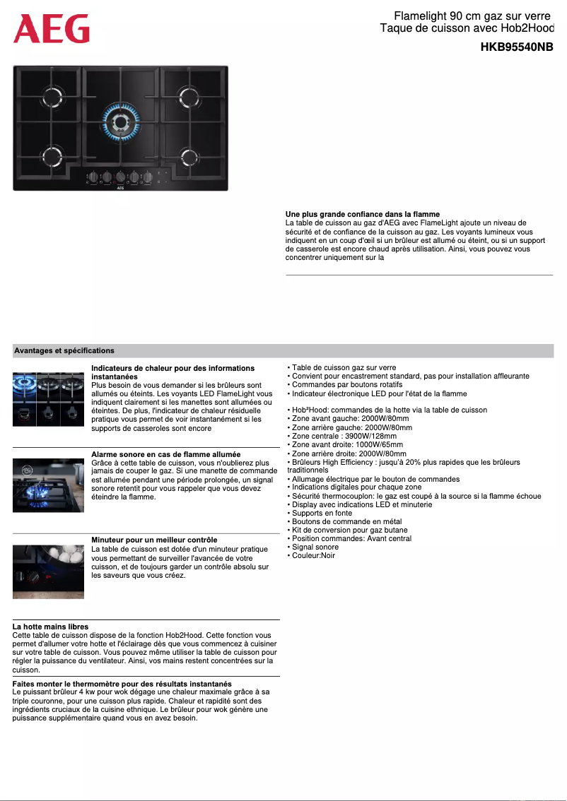 Page 1 de la notice Fiche technique AEG HKB95540NB