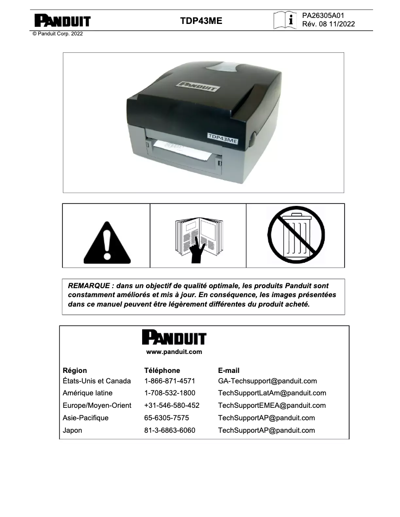 Page n°1 - Manuel utilisateur Panduit TDP43ME