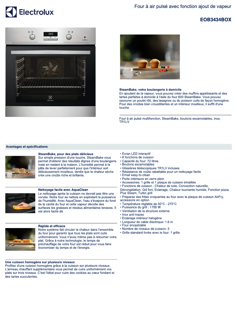 Page n°1 - Fiche technique Electrolux EOB3434BOX