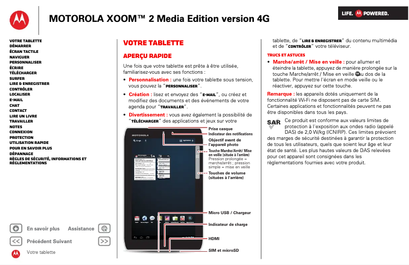 Page 1 de la notice Manuel utilisateur Motorola XOOM 2 Media Edition