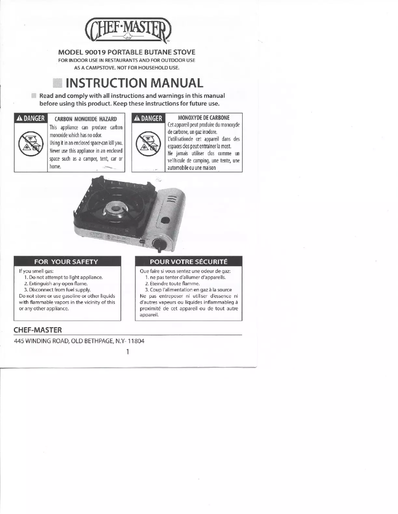 Page n°1 - Manuel utilisateur Chef Master 90019
