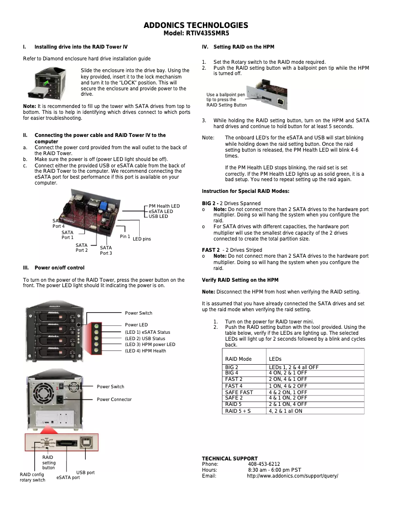 Page 1 of the manual User Manual Addonics RAID Tower IV