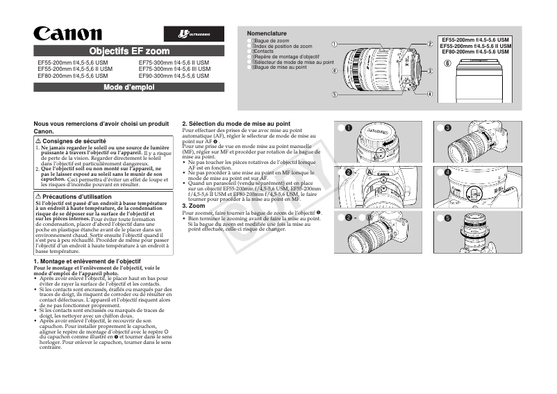 Page 1 de la notice Manuel utilisateur Canon EF 90-300mm f/4.5-5.6 USM