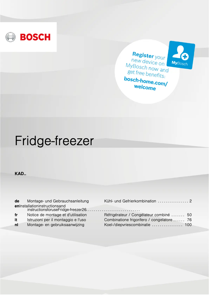 Page n°1 - Guide d'installation Bosch KAD93AIDP