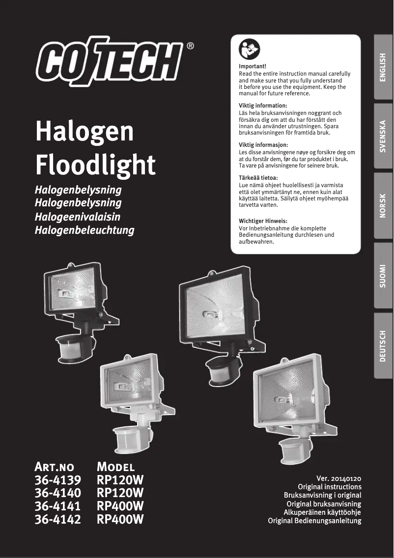 Page n°1 - Manuel utilisateur Cotech RP120W