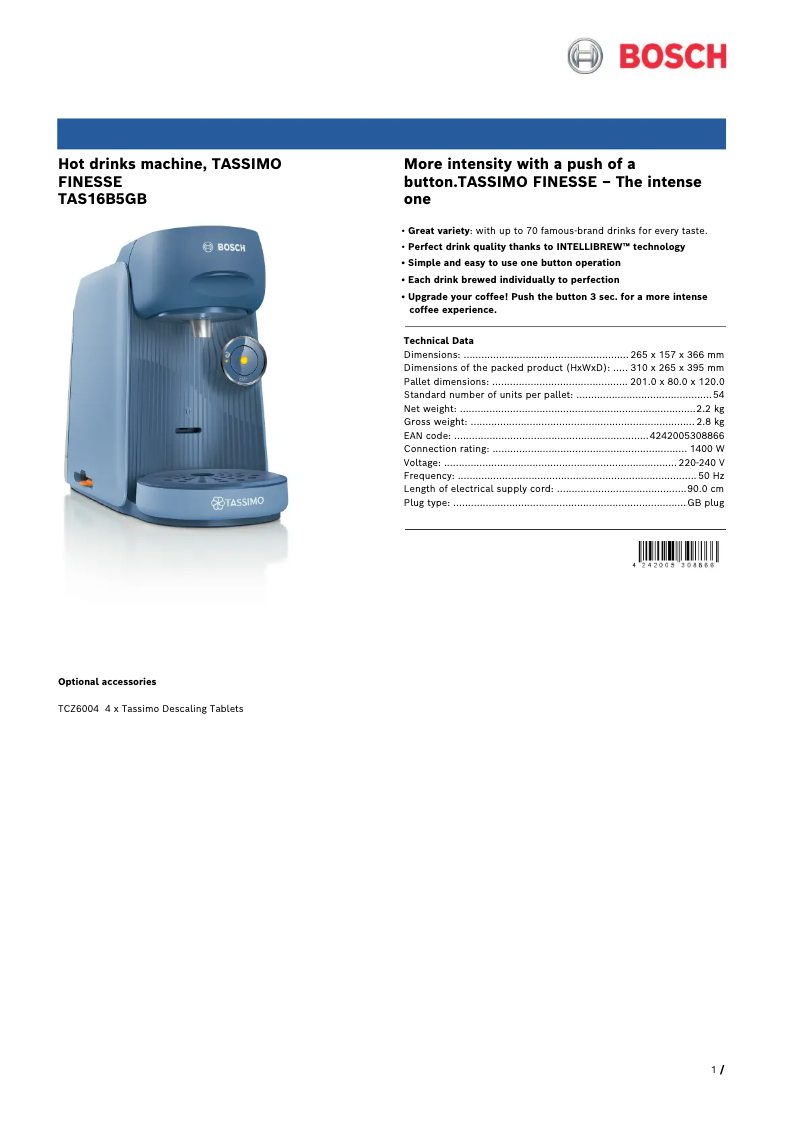 Image de la première page du manuel de l'appareil Tassimo Finesse TAS16B5