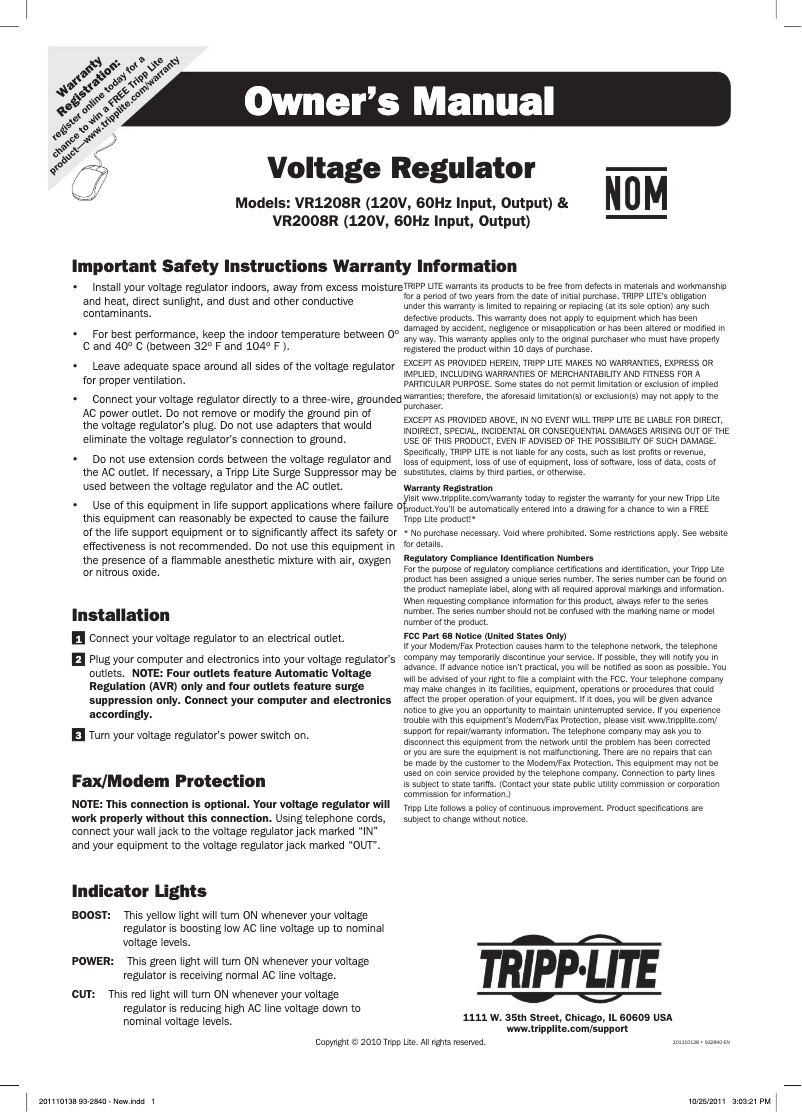 Page n°1 - Manuel utilisateur Tripp Lite VR2008R