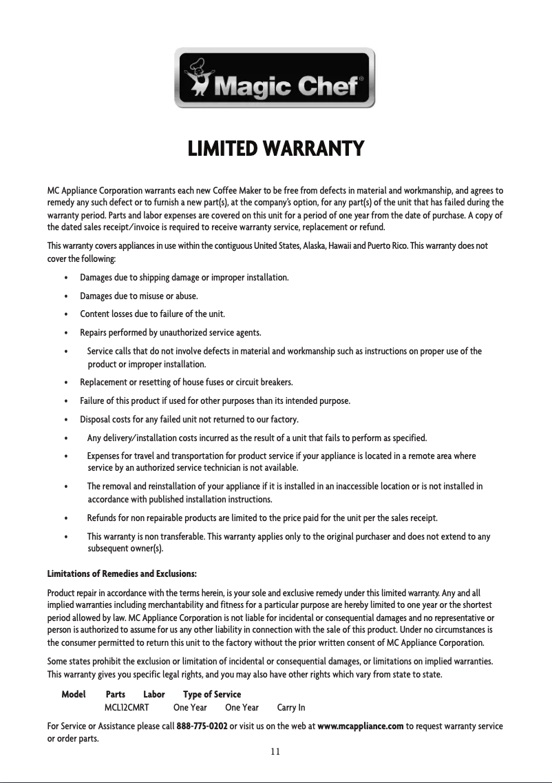 Image de la première page du manuel de l'appareil MCL12CMRT