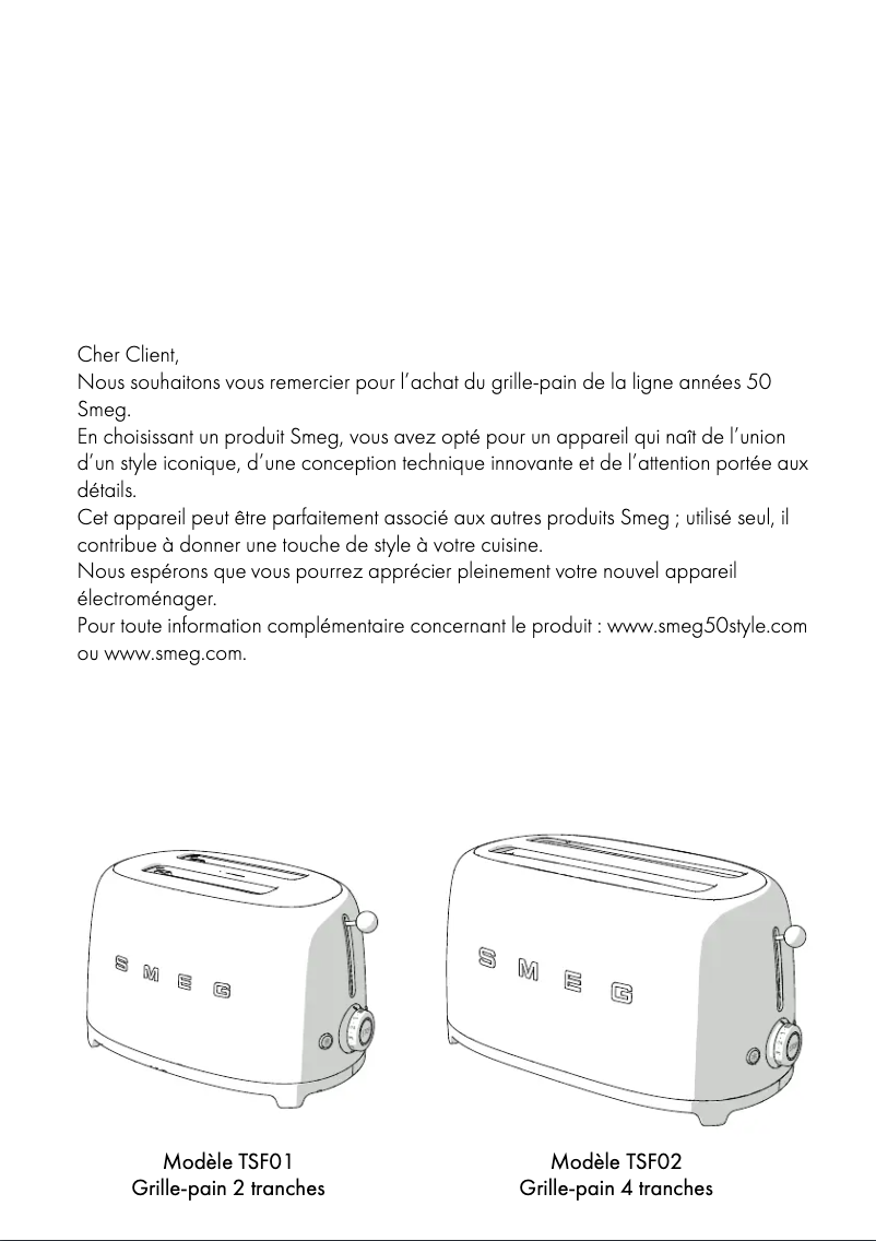 Page n°1 - Fiche technique Smeg TSF01S
