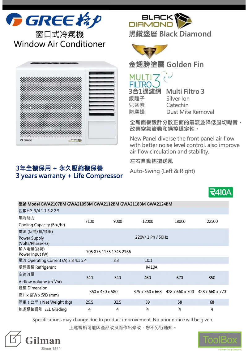 Page 1 de la notice Guide d'installation Gree GWA2112BM