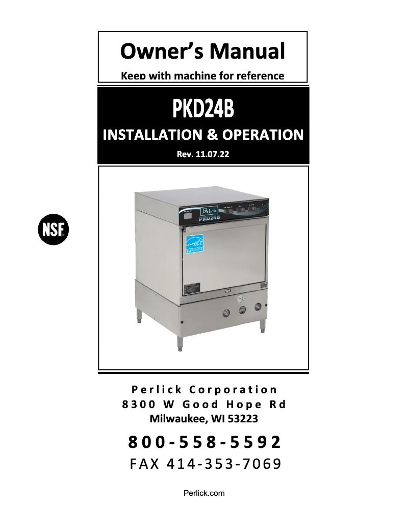 Page n°1 - Manuel utilisateur Perlick PKD24B
