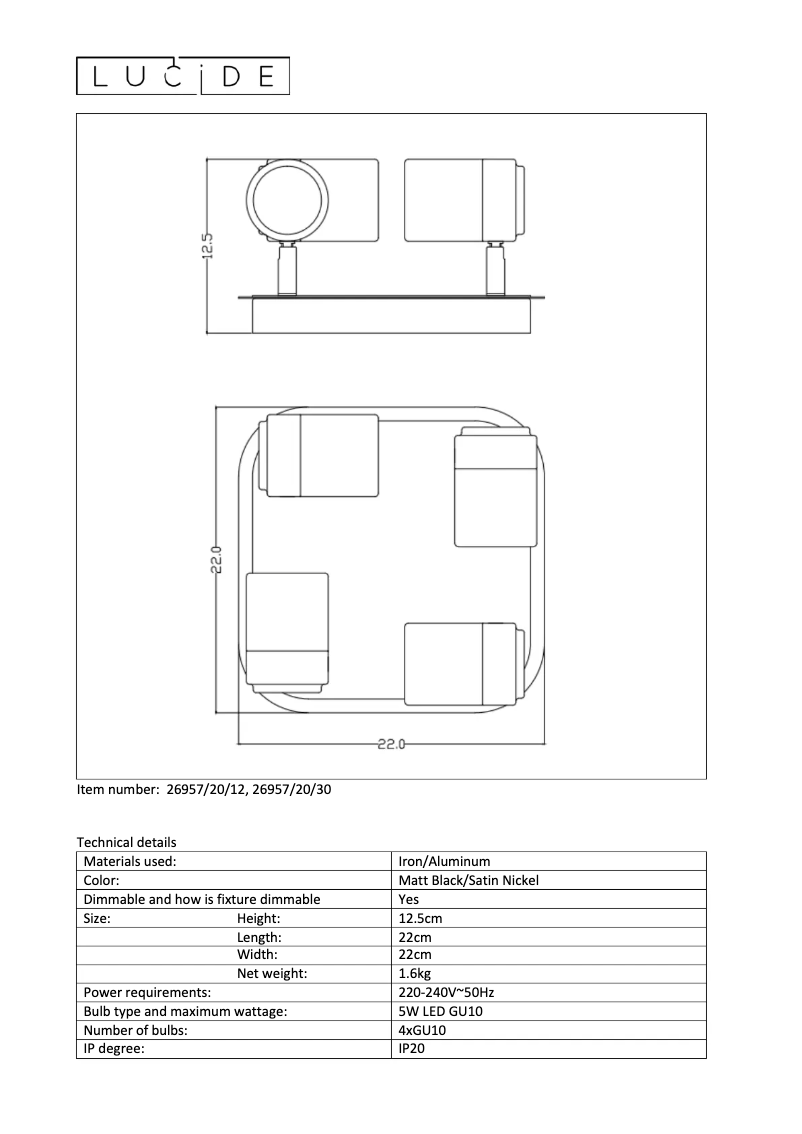 Page n°1 - Manuel utilisateur Lucide Lennert 26957/20/12