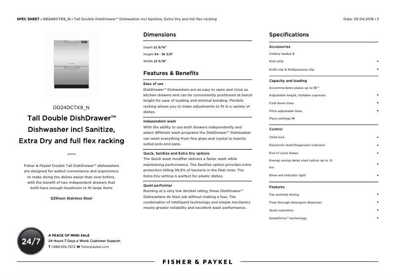 Page n°1 - Fiche technique Fisher & Paykel DD24DCTX9N