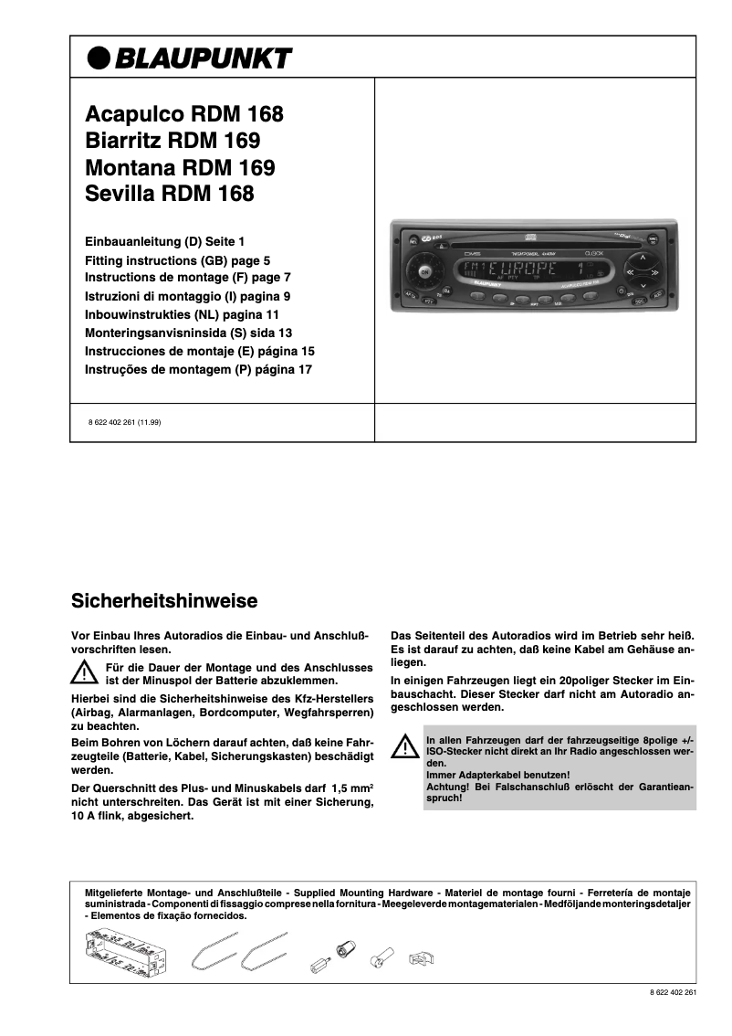 Image de la première page du manuel de l'appareil Acapulco RDM 168