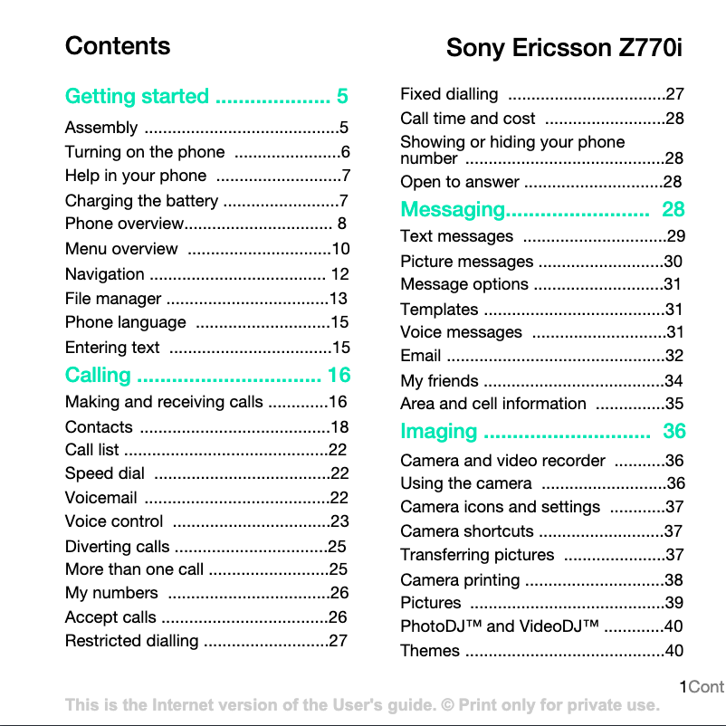 Page 1 de la notice Manuel utilisateur Sony Ericsson Z770