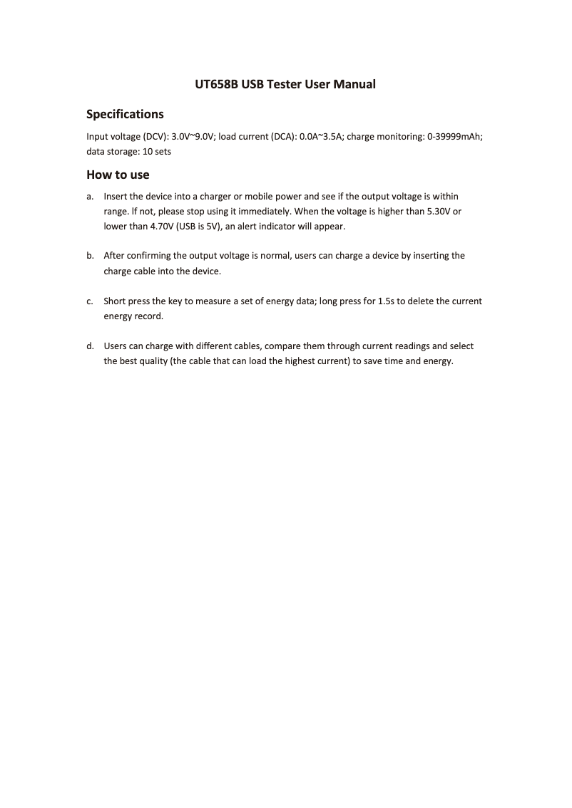 Image de la première page du manuel de l'appareil UT658B