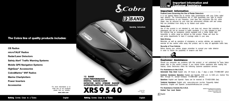 Página 1 del manual Manual de usuario Cobra XRS 9540