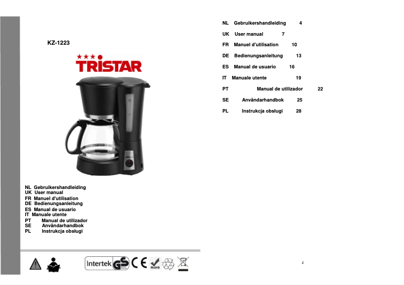 Page 1 de la notice Manuel utilisateur TriStar KZ-1223