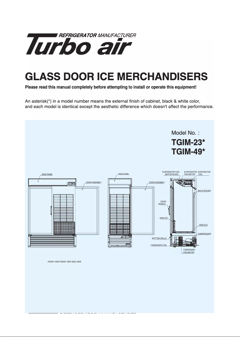 Página 1 del manual Manual de uso y mantenimiento Turbo air TGIM-49