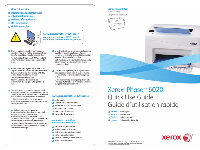 Page 1 de la notice Manuel utilisateur Xerox Phaser 6020