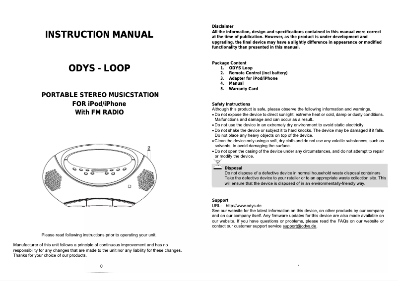 Page n°1 - Manuel utilisateur Odys Loop