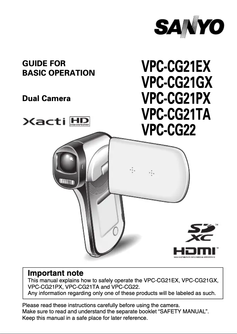 Page n°1 - Manuel utilisateur Sanyo Xacti VPC-CG21PX