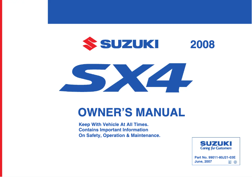 Page 1 de la notice Manuel utilisateur Suzuki SX4 Sedan (2008)