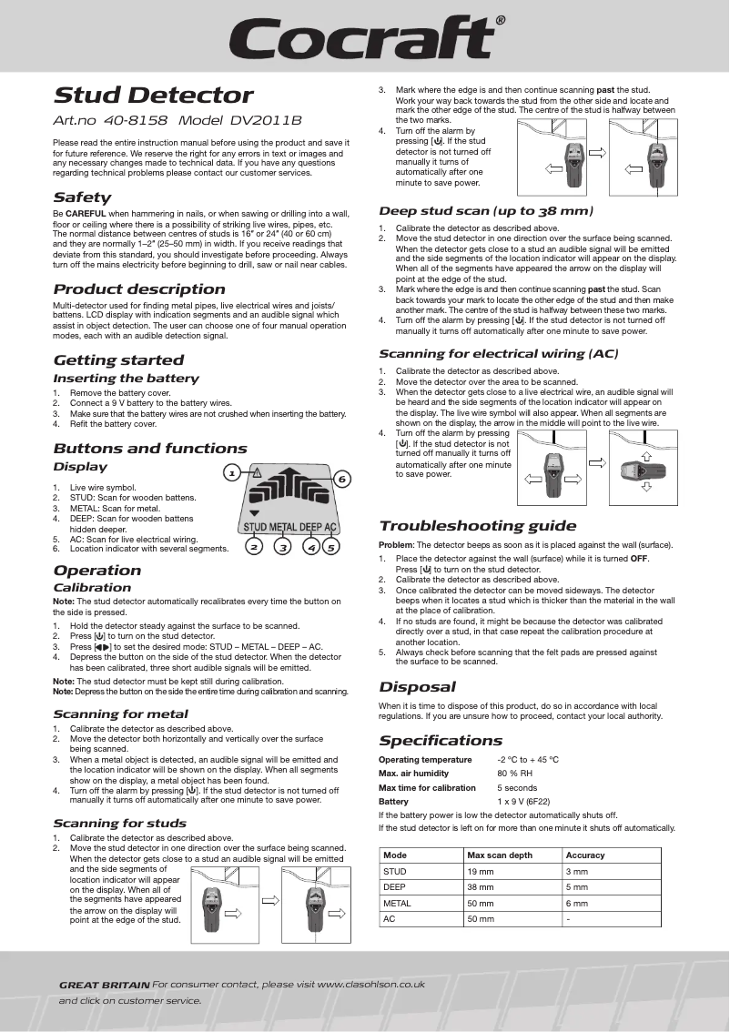 Imagen de la primera página del manual del dispositivo DV2011B