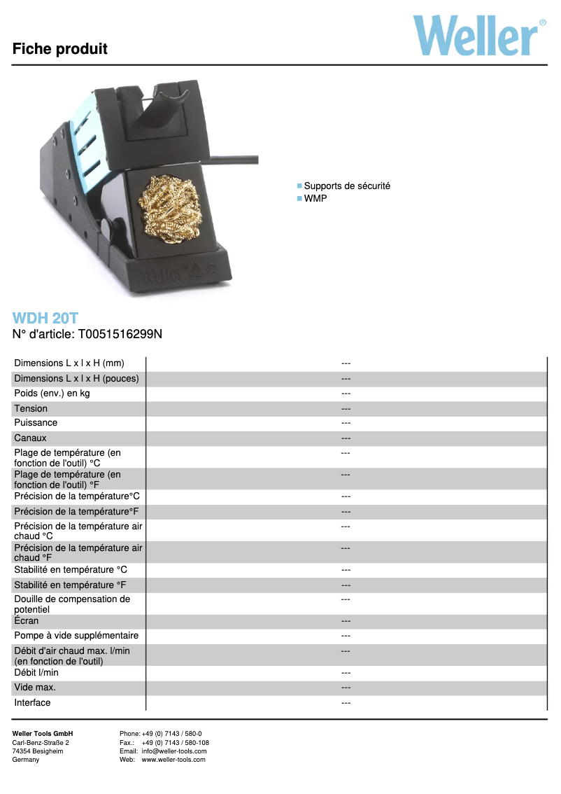 Page n°1 - Fiche technique Weller WDH 20T