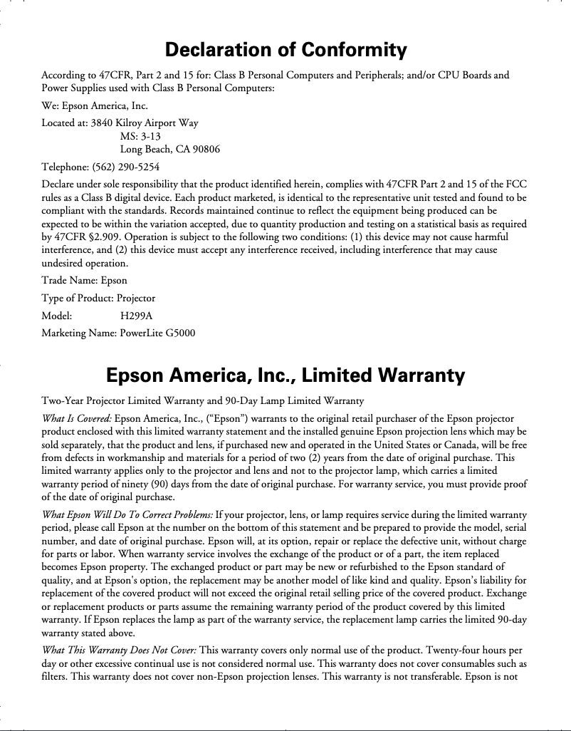 Imagen de la primera página del manual del dispositivo PowerLite G5000