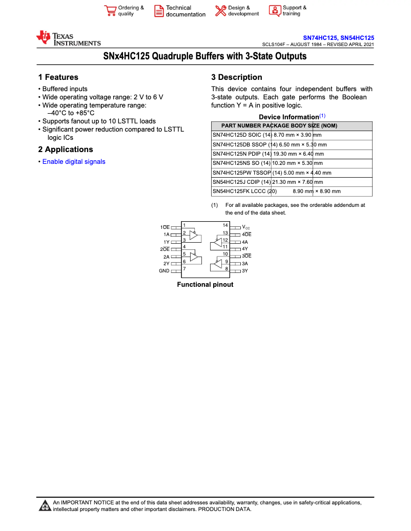 Page 1 de la notice Manuel utilisateur Texas Instruments SN74HC125DR