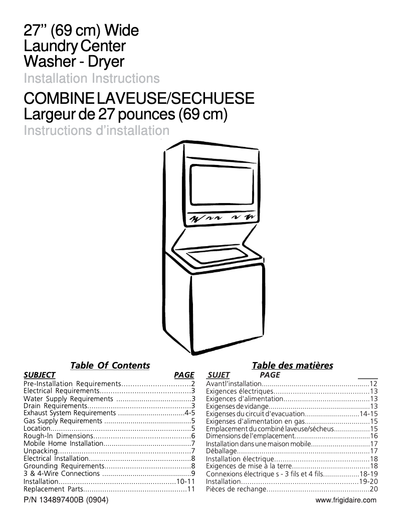 Page 1 of the manual Installation Guide Frigidaire GCET1031FS