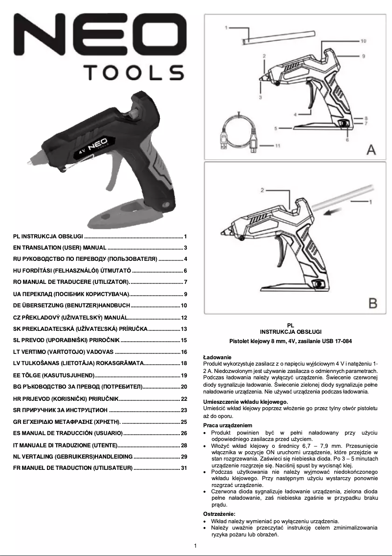 Page 1 de la notice Manuel utilisateur Neo 17-084