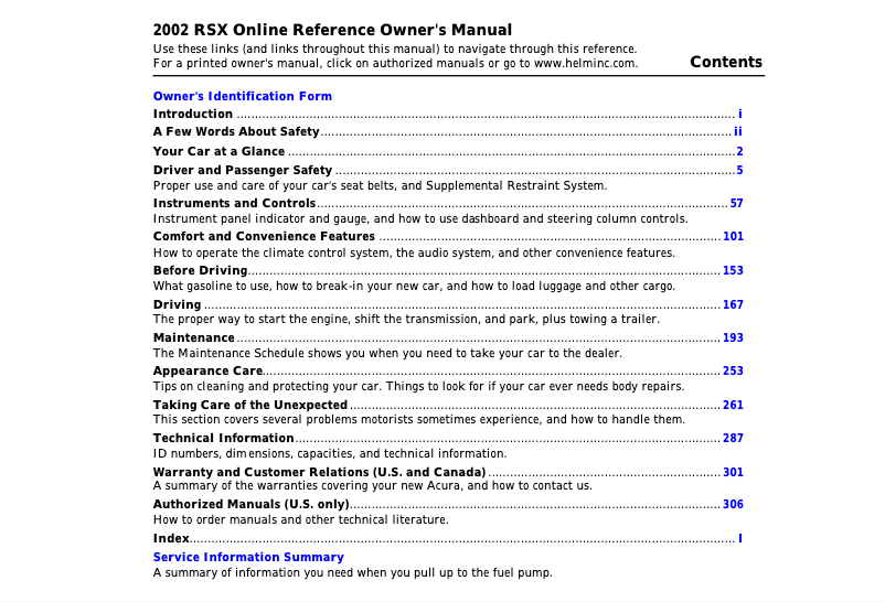 Image de la première page du manuel de l'appareil RSX (2002)