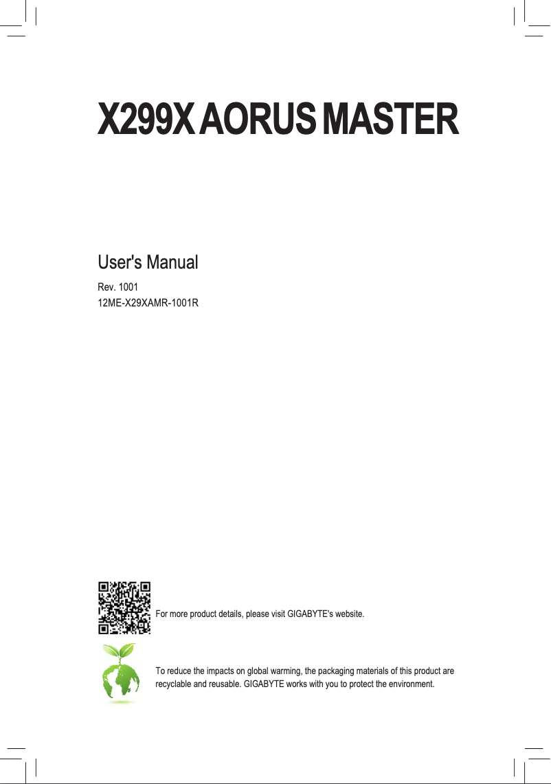 Page n°1 - Manuel utilisateur Gigabyte X299X Aorus Master