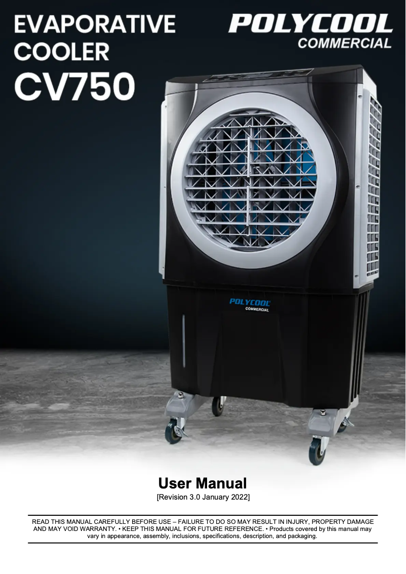 Page 1 de la notice Manuel utilisateur PolyCool CV750