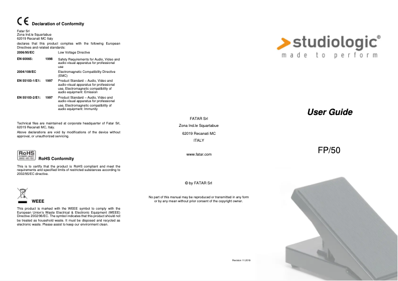 Page 1 de la notice Manuel utilisateur Studiologic FP50