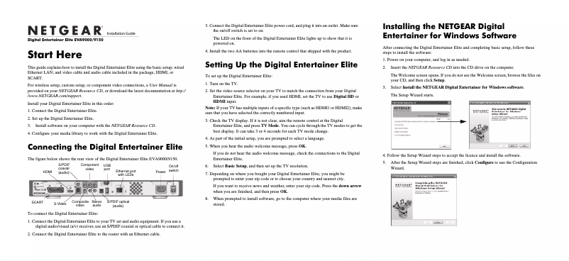 Page 1 de la notice Guide d'installation Netgear EVA9150