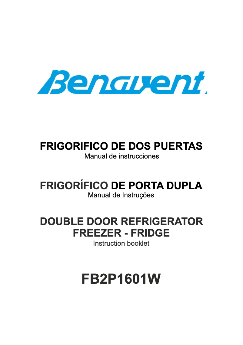 Page n°1 - Manuel utilisateur Benavent FB2P1601W