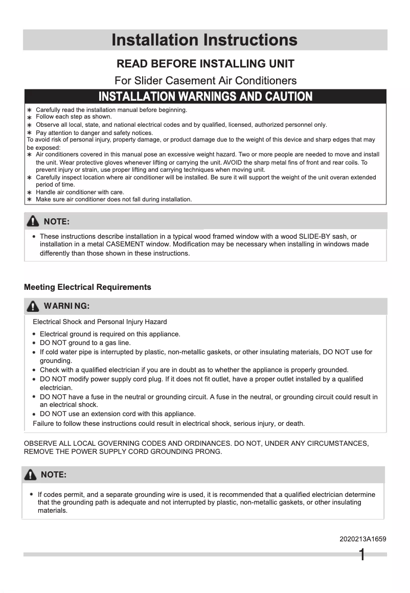 Page 1 de la notice Guide d'installation Frigidaire FFRS0822SE